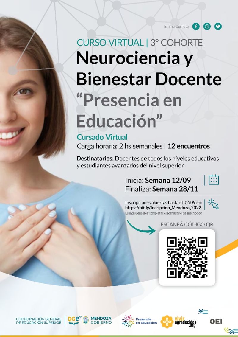 Arranca la III cohorte del curso virtual Neurociencia y Bienestar Docente “Presencia en Educación”