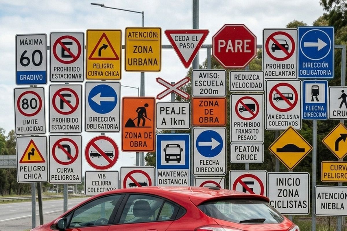 diversidad de carteles con las señales de tránsito