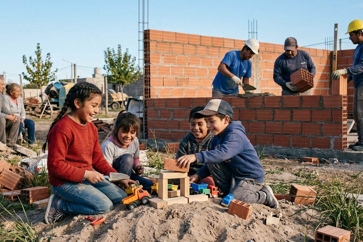 niños- albañiles- construcción