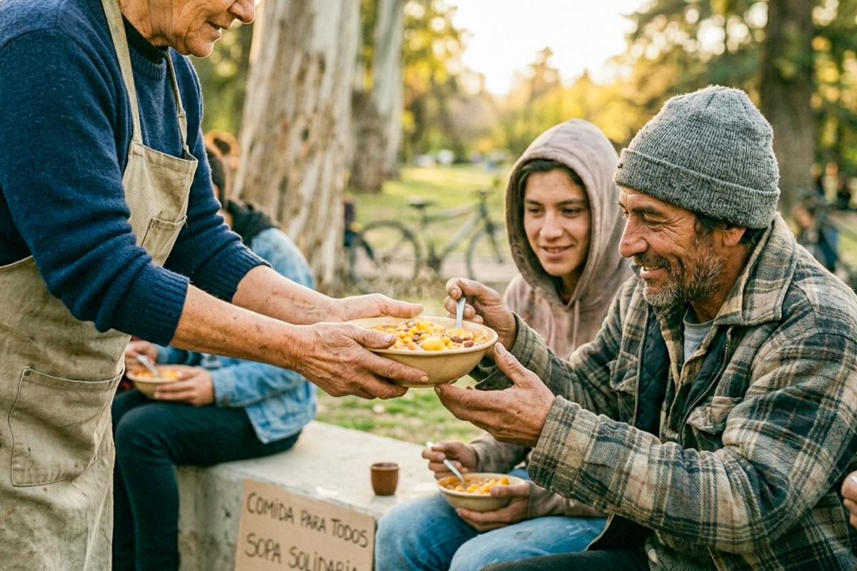 gente comiendo al aire libre