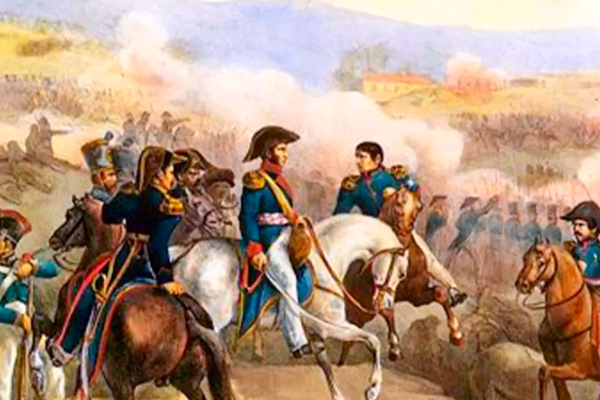 batalla histórica entre soldados- caballo-cielo celeste- soldados en caballos