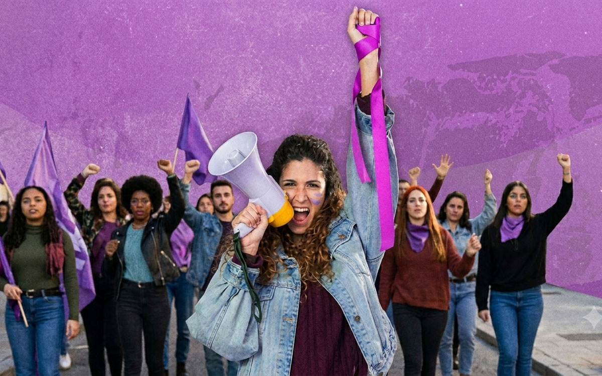 mujeres manos arriba- mujer con alta voz