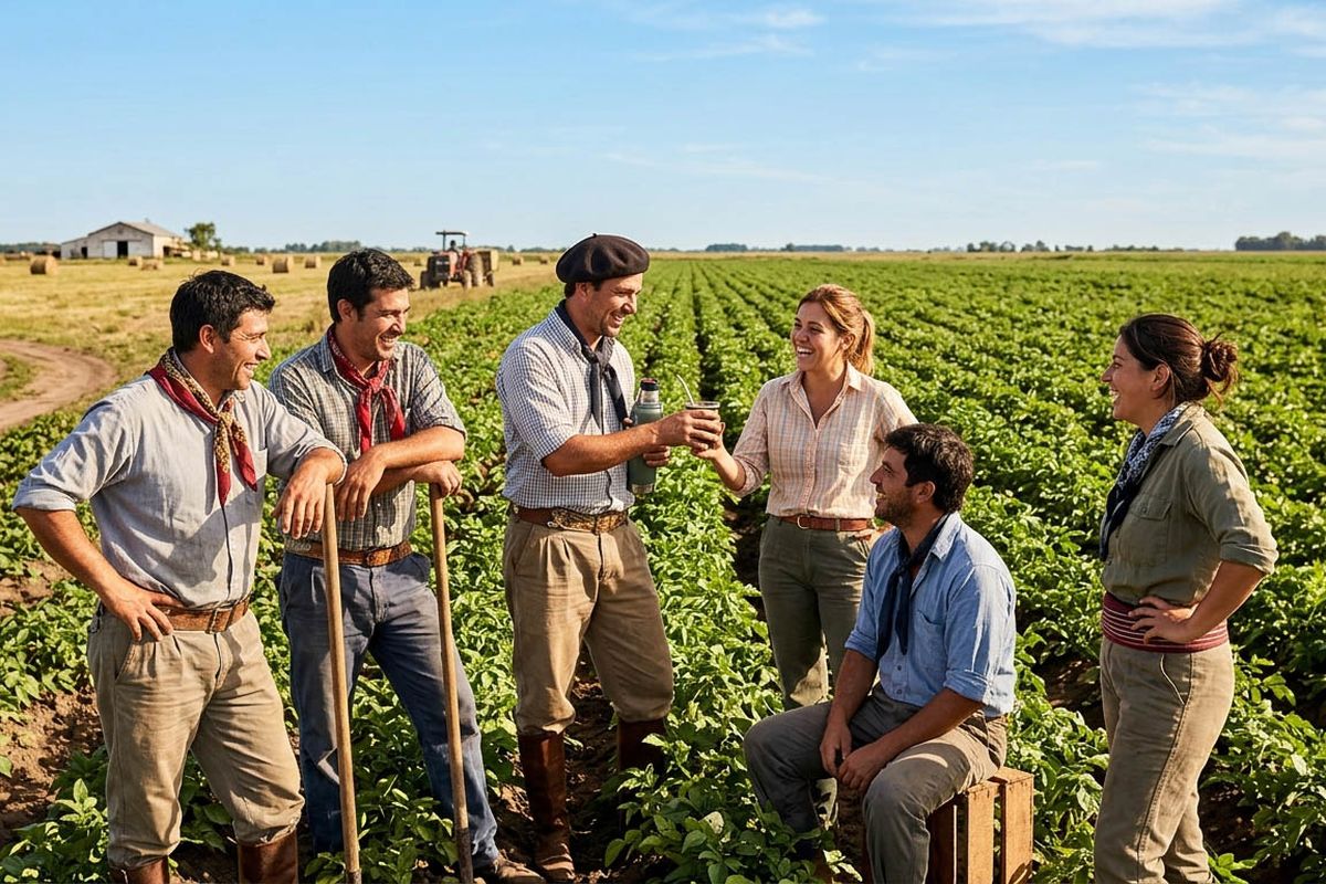 obreros en el campo de plantación