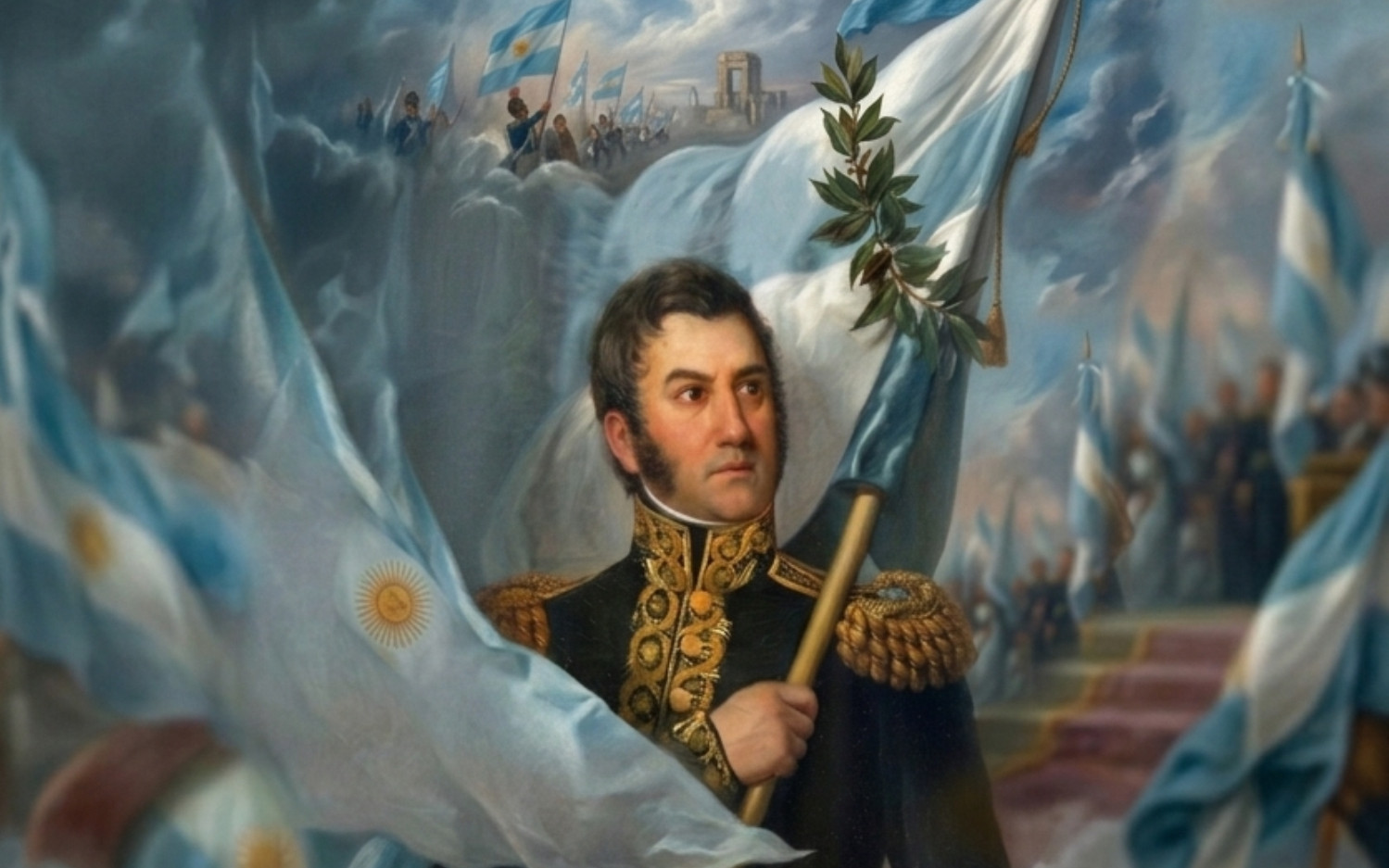 General San Martín- bandera argentina celeste y blanca